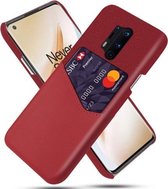 Voor OnePlus 8 Pro Doek Textuur PC + PU lederen achterkant Schokbestendig hoesje met kaartsleuf (rood)