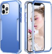 3 in 1 effen kleur schokbestendige pc + TPU-beschermhoes voor iPhone 13 Pro Max (donkerblauw)