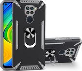 Voor Xiaomi Redmi Note 9 4G PC + TPU-beschermhoes met 360 graden draaibare ringhouder (grijs)