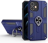 Koolstofvezelpatroon PC + TPU-beschermhoes met ringhouder voor iPhone 12 mini (saffierblauw)