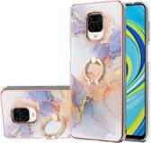 Voor Xiaomi Redmi Note 9S/Note 9 Pro/Note 9 Pro Max Galvaniseren Patroon IMD TPU Schokbestendige Case met Strass Ring Houder (Milky Way White Marble)