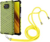 Voor Xiaomi Poco X3 NFC Schokbestendige Honingraat PC + TPU Case met Nekkoord (Groen)