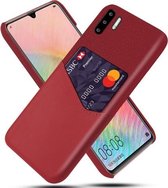 Voor Huawei P30 Pro Doek Textuur PC + PU Lederen Achterkant Schokbestendig Hoesje met Kaartsleuf (Rood)