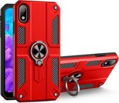 Voor Huawei Y5 (2019) koolstofvezelpatroon pc + TPU-beschermhoes met ringhouder (rood)