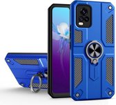 Koolstofvezelpatroon PC + TPU-beschermhoes met ringhouder voor vivo V20 (donkerblauw)