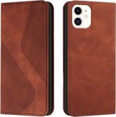 Skin Feel Magnetisch S-type Effen Kleur Horizontale Flip Leren Case met Houder & Kaartsleuf & Portemonnee Voor iPhone 13 mini (Bruin)