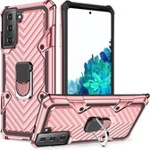 Voor Samsung Galaxy S21 FE Cool Armor PC + TPU Shockproof Case met 360 Graden Rotatie Ring Houder (Rose Gold)