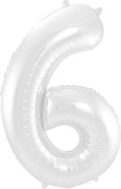 Folat - Folieballon Cijfer 6 Wit Metallic Mat - 86 cm