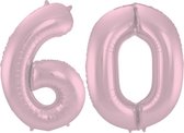 De Ballonnenkoning - Folieballon Cijfer 60 Pastel Roze Metallic Mat - 86 cm