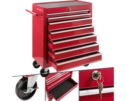 AREBOS Werkplaatswagen | 7 vakken | centraal afsluitbaar | anti-slip coating | wielen met parkeerrem | massief metaal | rood | blauw of zwart 7 Fächer rood