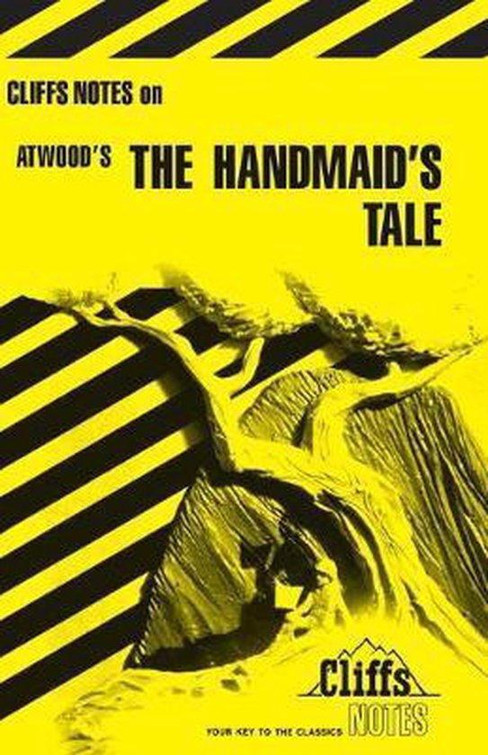CliffsNotes on Atwood's The Handmaid's Tale. Boek in het geel met zwarte strepen.