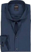 OLYMP Level 5 body fit overhemd - mouwlengte 7 - blauw structuur - Strijkvriendelijk - Boordmaat: 38