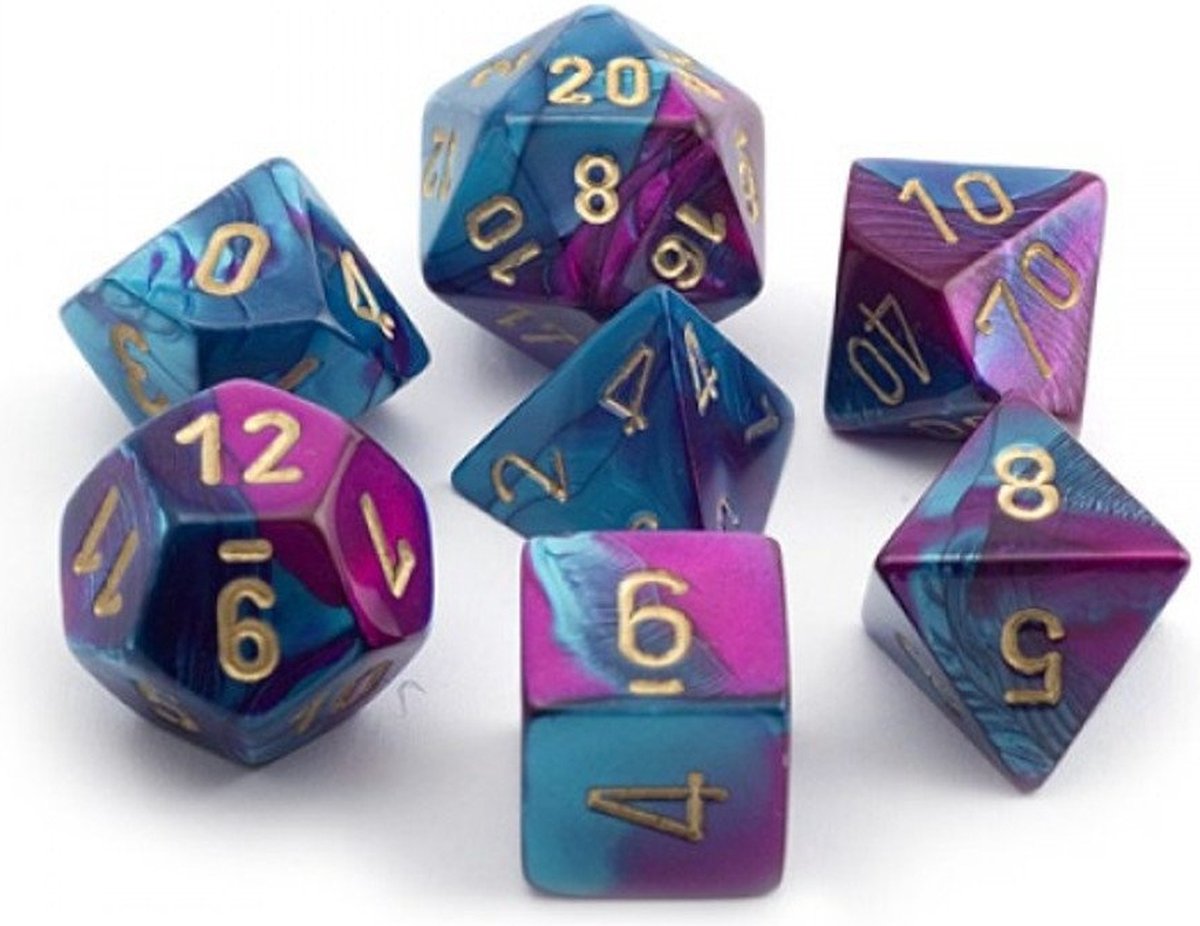 Chessex Gemini Blauw-Paars/goud Polydice Dobbelsteen Set (7 stuks)