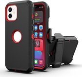 Robot schokbestendig siliconen + pc-beschermhoes met clip aan de achterkant voor iPhone 12 Pro Max (zwart rood)