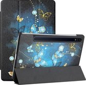 Voor Samsung Galaxy Tab S7+ T970/T975 Zijdetextuur Gekleurd Tekenpatroon Horizontale Flip Magnetische PU-lederen hoes met drie opvouwbare houder en slaap- / wekfunctie (Diamond Butterfly)