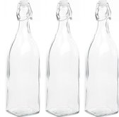 3x Bouteille cadeau/décor en verre DIY 1000 ml avec bouchon à clipser 8 x 32 cm - 1 litre - Cadeaux/remerciements mariages et baby showers
