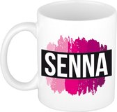 Senna  naam cadeau mok / beker met roze verfstrepen - Cadeau collega/ moederdag/ verjaardag of als persoonlijke mok werknemers