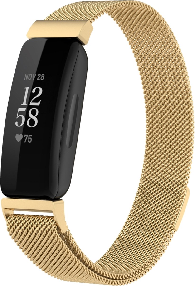 By Qubix - Compatible Fitbit bandje - Geschikt voor Fitbit Inspire 2 & Ace 3 Milanese bandje - Maat: Large - Goud Smartwatchbandje bandje Armband Polsband Strap Band Watchband