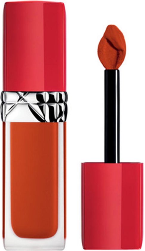 Oranjebruine vloeibare lipstick in verpakking met applicator.