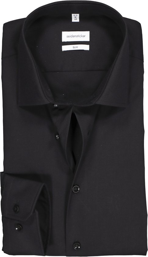 Seidensticker slim fit overhemd - zwart - Strijkvrij - Boordmaat: 41