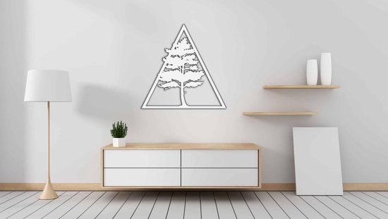 Wanddecoratie - Wandpaneel driehoek - boom - S - 45x45cm - Wit - muurdecoratie - Line Art