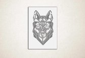 Line Art - Wolf vierkant 3 - S - 60x42cm - Wit - geometrische wanddecoratie