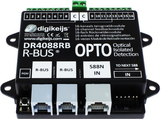 DR4088RB-OPTO 16-kanaals R-BUS terugmeldmodule - Digikeijs