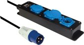 Perel Stekkerdoos, 3 klapdeksels, 3 stopcontacten met penaarde (type E), CEE-stekker, kabel 3 m, 3G2.5, voor binnen en buiten, zwart/blauw