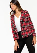 LOLALIZA Geblokte tweed blazer met knopen - Rood - Maat 36