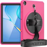 Huawei MatePad T10s Hoes - Hand Strap Armor - Rugged Case met schouderband - 10.1 Inch - Magenta