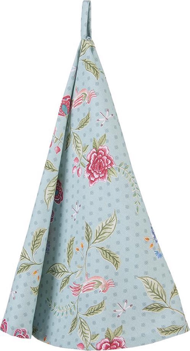 Clayre & Eef Theedoek Ø 80 cm Blauw Groen Katoen Bloemen