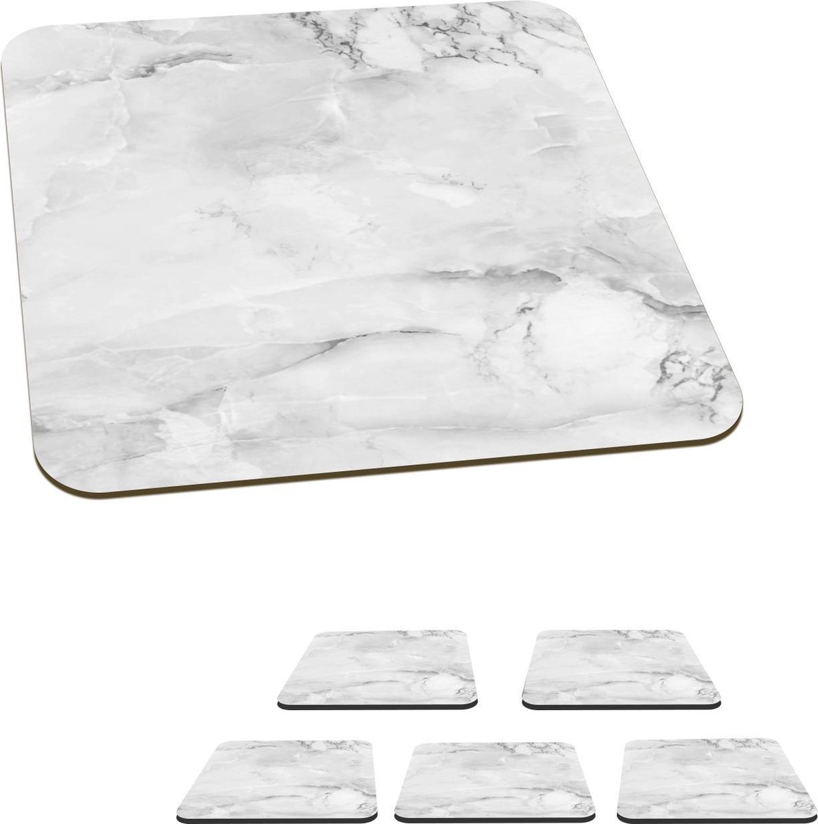 Onderzetters voor glazen - Marmer - Grijs - Luxe - 10x10 cm - Glasonderzetters - 6 stuks