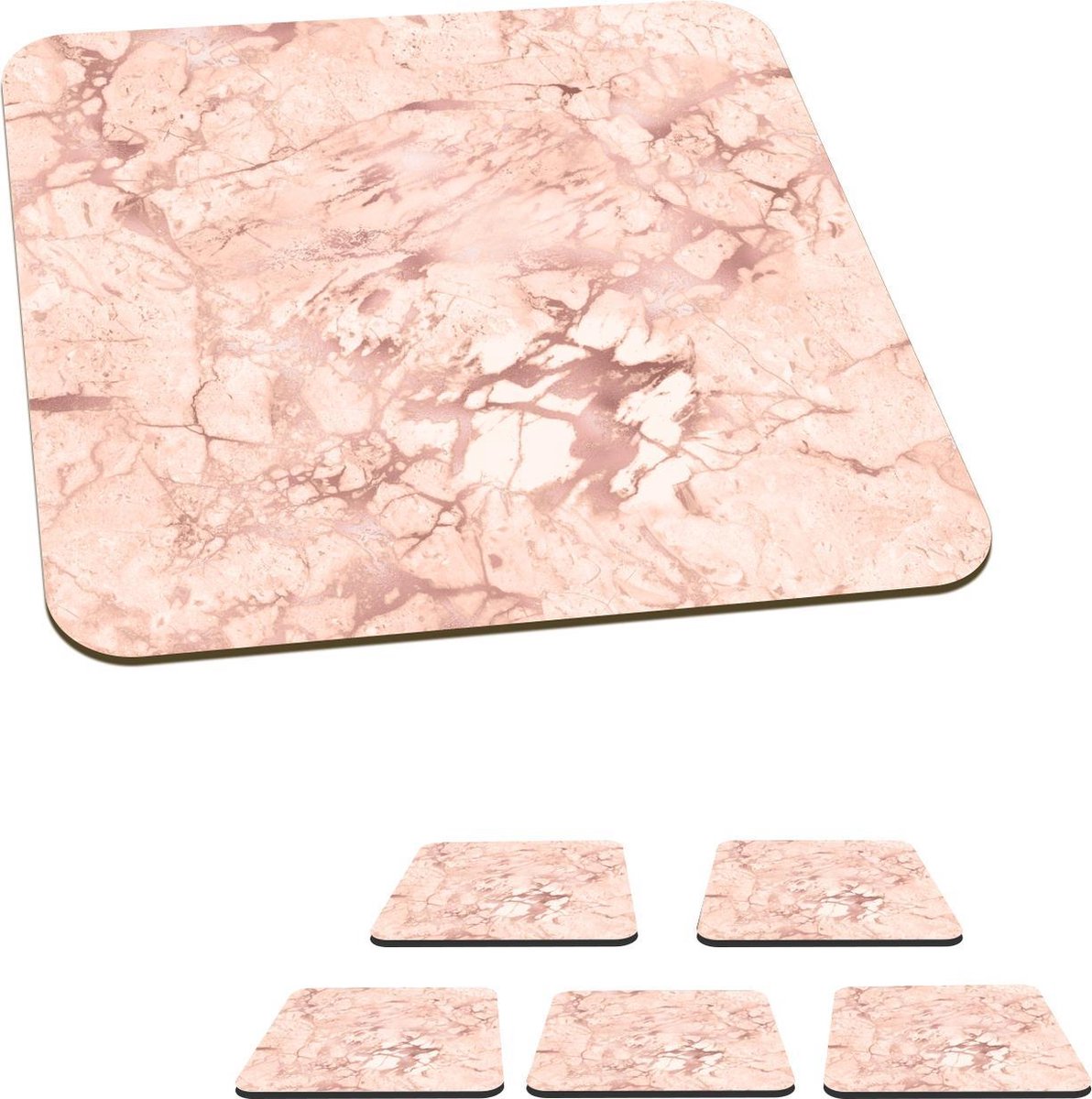 Onderzetters voor glazen - Marmer - Aderen - Roze - 10x10 cm - Glasonderzetters - 6 stuks