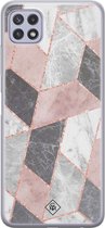 Samsung A22 5G hoesje siliconen - Stone grid marmer | Samsung Galaxy A22 5G case | Roze | TPU backcover transparant