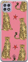 Samsung A22 5G hoesje siliconen - The pink leopard | Samsung Galaxy A22 5G case | Roze | TPU backcover transparant