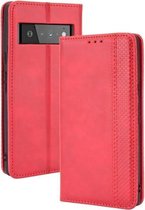 Voor Google Pixel 6 Magnetische Gesp Retro Crazy Horse Textuur Horizontale Flip Lederen Case met Houder & Kaartsleuven & Fotolijst (Rood)