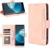 Voor vivo X60 Pro/X60 5G gebogen oppervlak huid gevoel kalf patroon horizontale flip lederen tas met houder & kaartsleuven & fotolijst (roze)