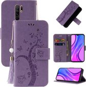 Voor Xiaomi Redmi 9 Reliëf Lucky Tree Horizontale Flip Lederen Case met Houder & Kaartsleuf & Portemonnee & Lanyard (Paars)