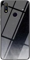 Voor OPPO Realme 3 Pro Sterrenhemel Geschilderd Gehard Glas TPU Schokbestendige Beschermhoes (Star Crescent Moon)