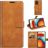 Retro Kalf Patroon Gesp Kaart Portemonnee Links en Rechts Flip Telefoon Holster met Beugel Functie Voor Xiaomi Redmi Note 10 Pro 5G/Poco X3 GT (Geel)