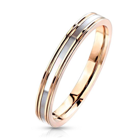 Ring Dames - Rosé Goud Kleurig - Gouden Kleur - Ring - Met Middenstuk van Parel - Pearl