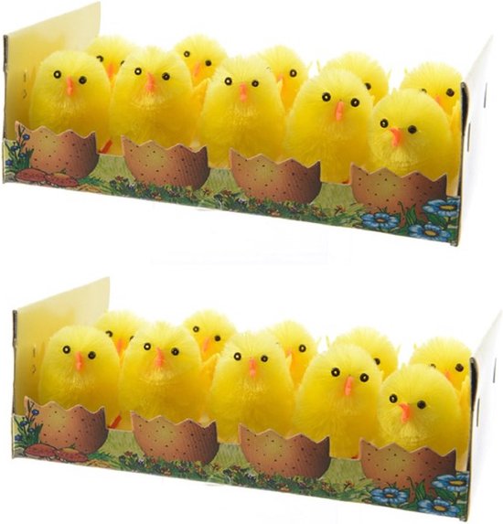 Decoris Decoratie mini kuikentjes - 20x stuks - geel - 5 cm - Paaskuikentjes - Paasdecoratie - Pasen versiering tafel