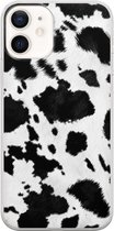 Apple iPhone 12 Hoesje - Transparant Siliconenhoesje - Flexibel - Met Dierenprint - Koeien Patroon - Zwart