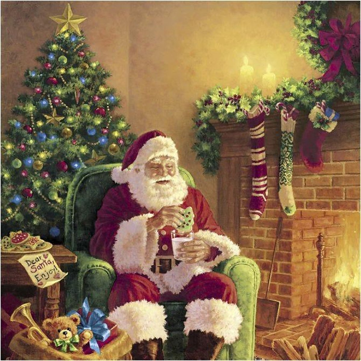 Afbeelding van product EcolinQ  Table Napkins. Santa at home. size 33x33 cm. 20 pc/ 1 pack