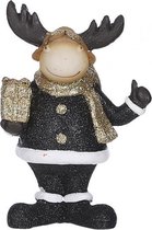 kerstbeeld rendier 6 x 12 cm keramiek zwart/wit