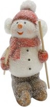 kerstfiguur sneeuwman op ski 14 x 6 cm rood/wit