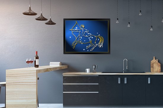 Image encadrée - Cadre photo signe du zodiaque du Sagittaire noir 80x60 cm - Affiche encadrée (Décoration murale salon / chambre)