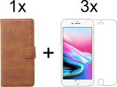 iPhone 7/8/SE 2020 hoesje bookcase bruin apple wallet case portemonnee hoes cover hoesjes - 3x iPhone 7/8/SE 2020 screenprotector