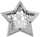 kersthanger ster met sneeuwman 13,5 x 2 cm hout wit
