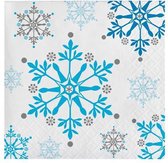 servetten sneeuwvlokken 25 cm wit/blauw 16 stuks